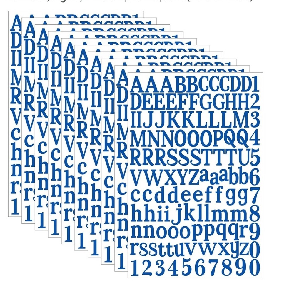 10 Sheets Blue Alphabet Letter and Number Stickers for Labeling DIY Crafts